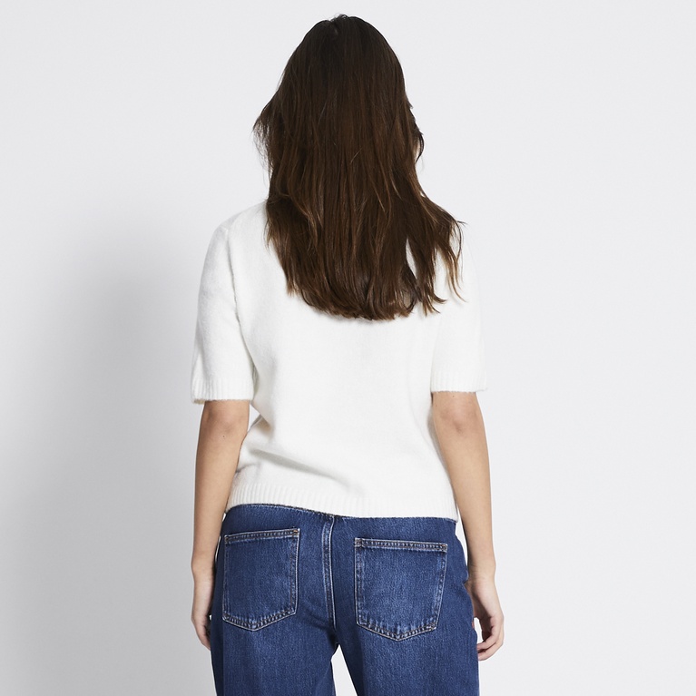 Basic short sleeve knit cardigan "Margot" Off white